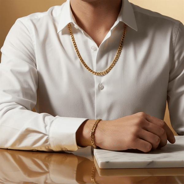 Mens Iron Saints 6mm Cuban Link 18kt. Gold Plating Necklace Set