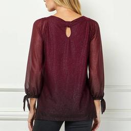 Womens Sara Michelle 3/4 Tie Sleeve Ombre Glitter Blouse