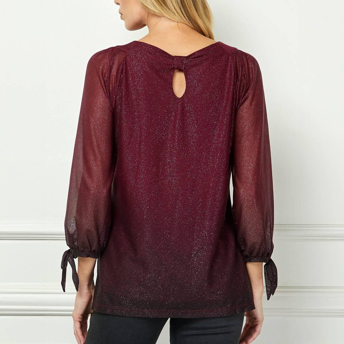 Womens Sara Michelle 3/4 Tie Sleeve Ombre Glitter Blouse