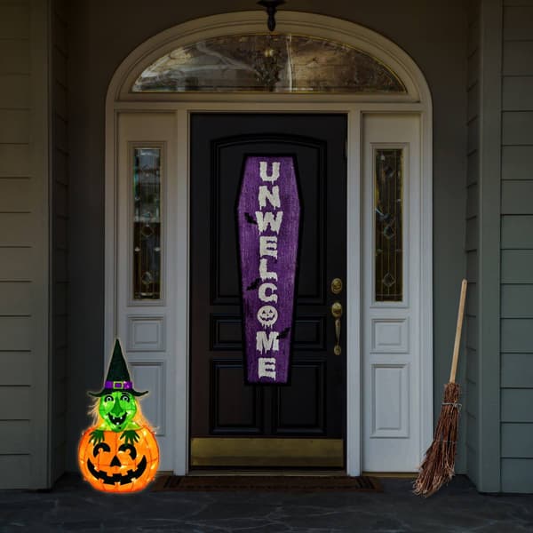 National Tree 28in. Pre-Lit Pumpkin and Witch Décor