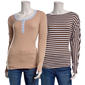 Juniors No Comment 2pk. Fleece Lined Stripe & Solid Tees - image 2