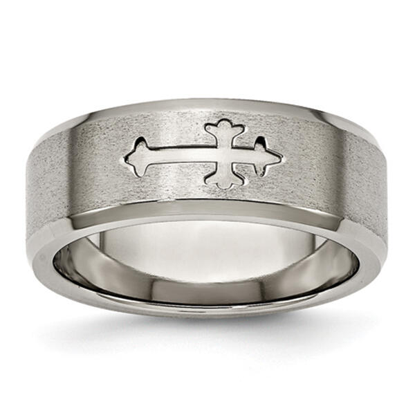 Mens Endless Affection&#40;tm&#41; Titanium Cross 8mm Beveled Edge Band - image 