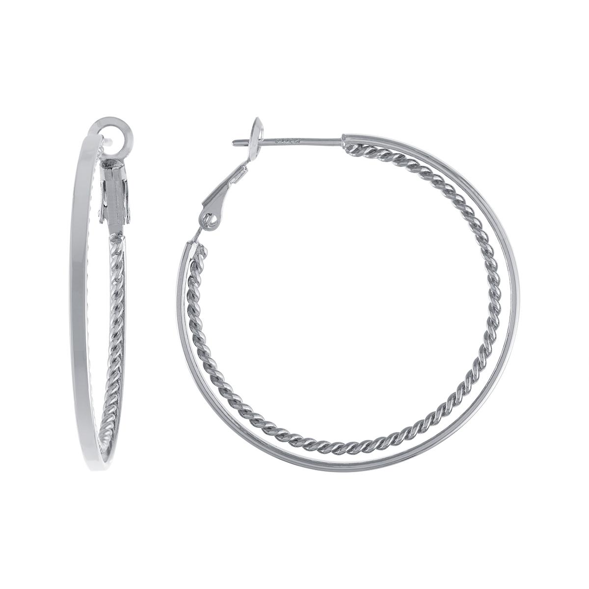 Athra Fine Silver Plated 37mm Double Hoop Earrings