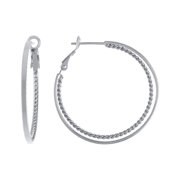Silver-Plated 37mm Double Hoop Earrings - image 