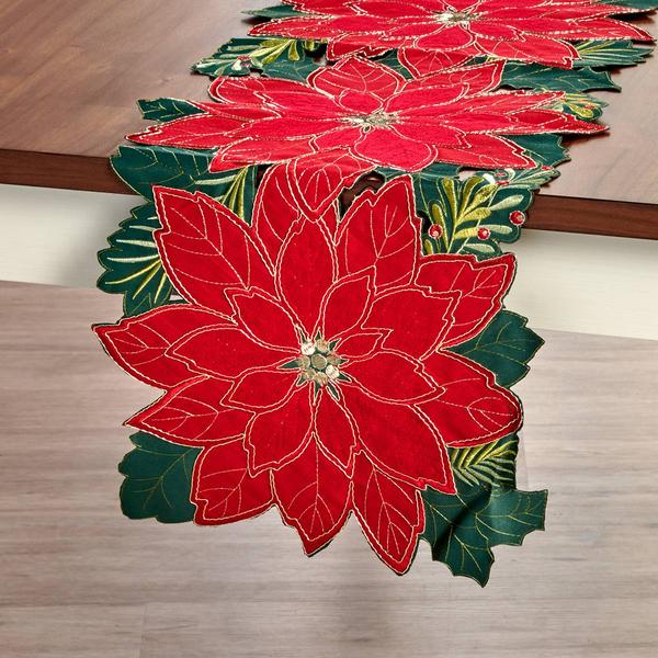 Poinsettia Cutwork Centerpiece Runner - 14x36 - image 