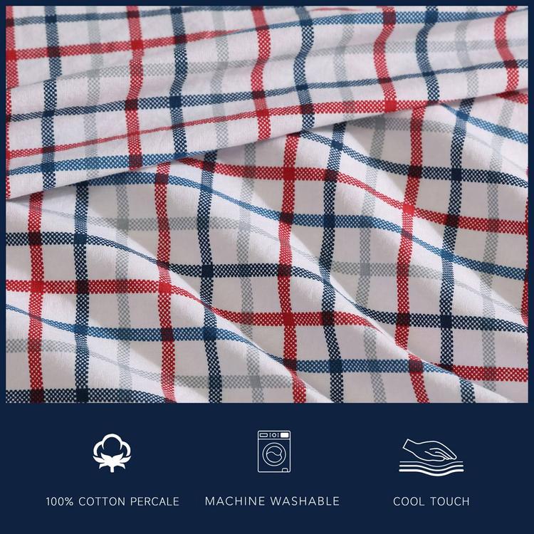 Nautica Boating Tattersall Cotton Percale Sheet Set