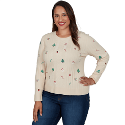 Plus Size Ruby Rd. Happy Holidays Embroidered Christmas Sweater
