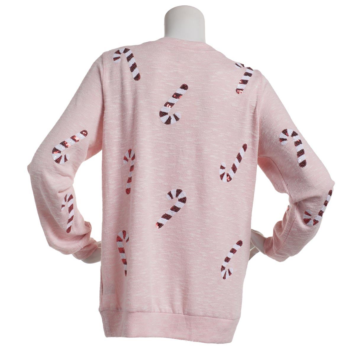 Plus Size Tru Self Drop Shoulder Sequin Candy Cane Sweater