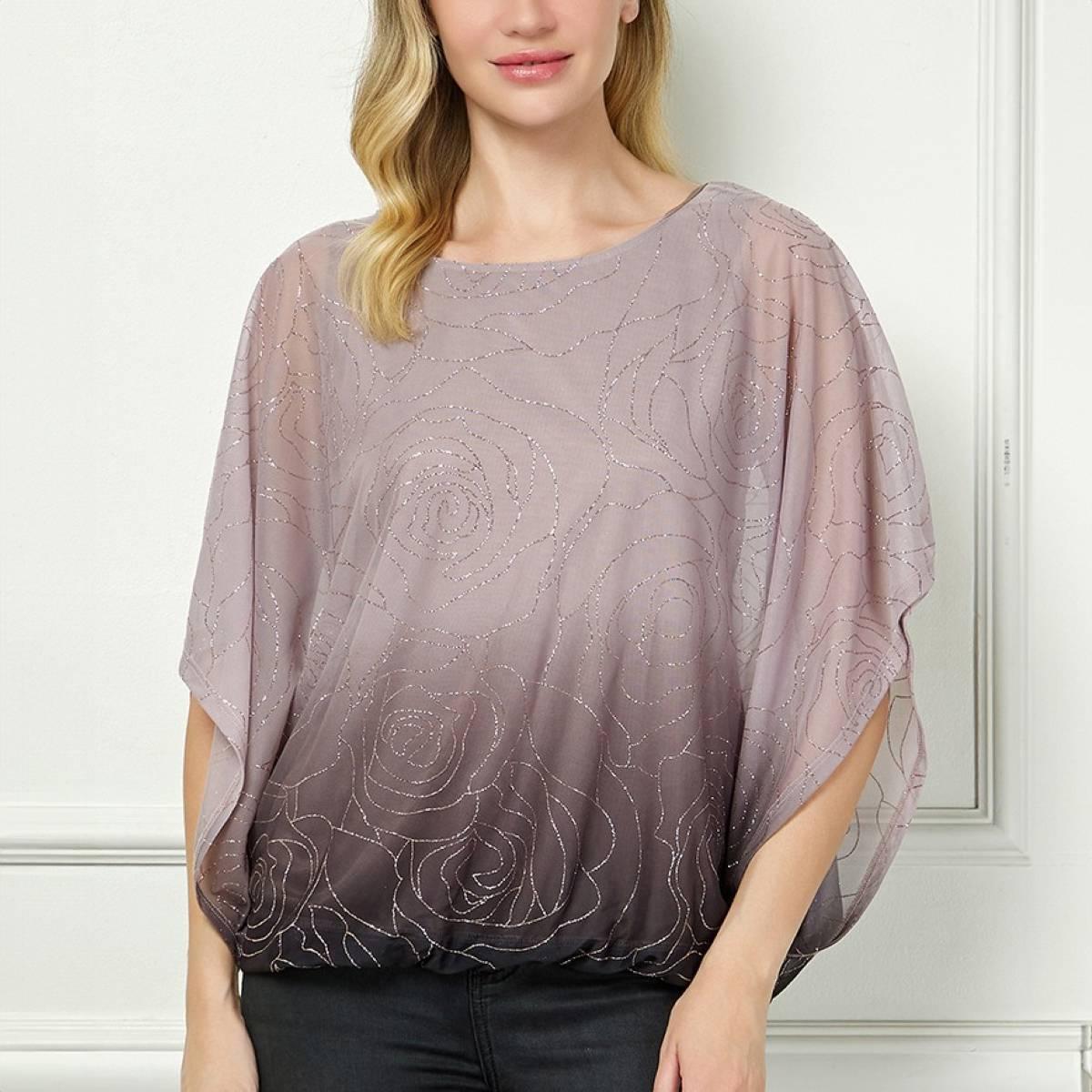 Womens Sara Michelle Batwing Sleeve Ombre Glitter Swirl Blouse