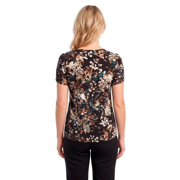 Womens AK Anne Klein Short Tulip Sleeve Floral Leaf Blouse