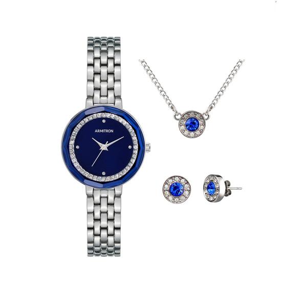 Womens Armitron Quartz Analog Watch & Jewelry Set - 75-5796BLSVST - image 