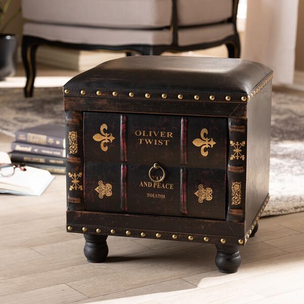 Baxton Studio Charlier Wood Storage Ottoman w/ Book Spine Drawer - image 