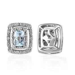 Gemstone Classics&#40;tm&#41; Cushion Sky Blue Topaz & White Zircon Earrings