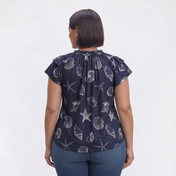 Plus Size Absolutely Famous Ruffle Neck Coastal Blouse