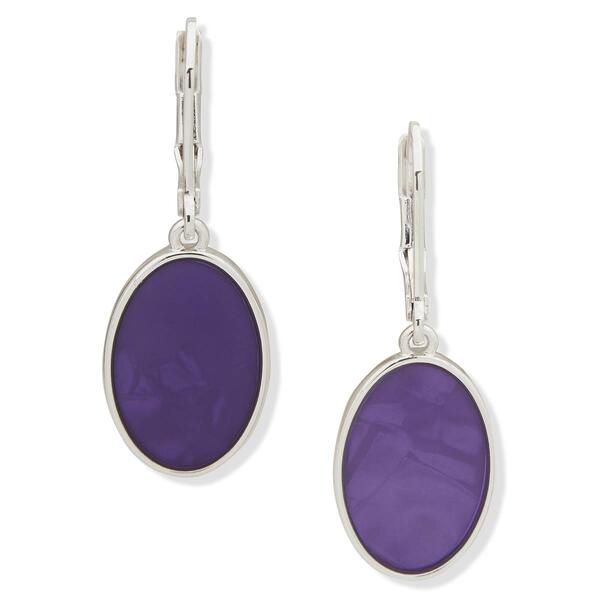 Gloria Vanderbilt Purple Oval Stone Drop Fishhook Earrings - image 