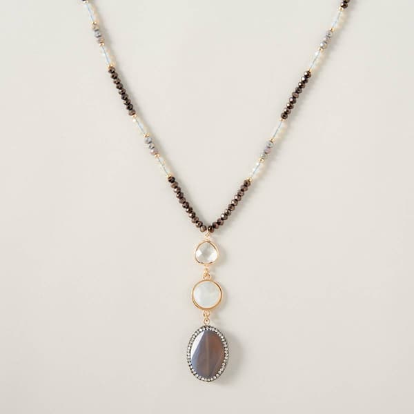 Ashley Cooper(tm) Shiny Gold Necklace w/ Diamond Beads & Pendant - image 