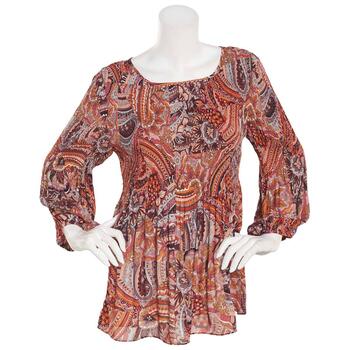 Womens Floral & Ivy Long Sleeve Paisley Pleated Blouse - Boscov's