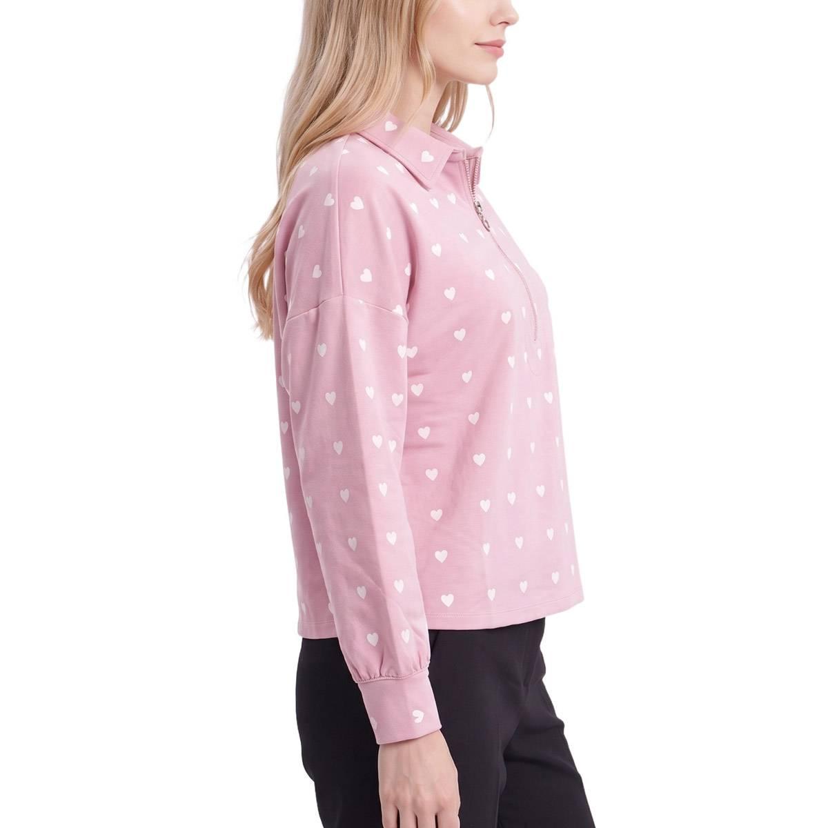 Womens NY Collection Long Sleeve Allover Heart Sweatshirt