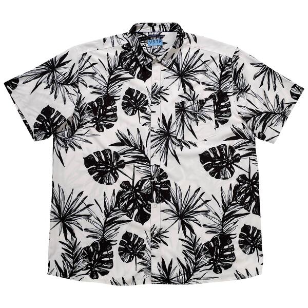 Mens Big & Tall VSTR Tropical Leaf Button Down Shirt-Cream/Black - image 