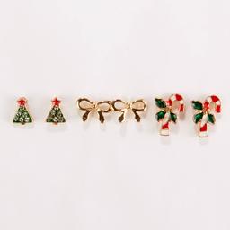 Candy Cane/Christmas Tree/Bows Trio Stud Earrings
