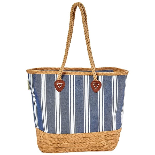 Caribbean Joe Blue Stripe Straw Tote
