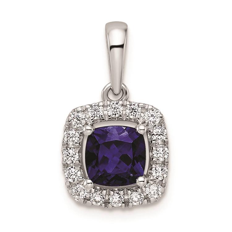 Pure Fire 14kt. White Gold Lab Created Blue Sapphire Halo Pendant
