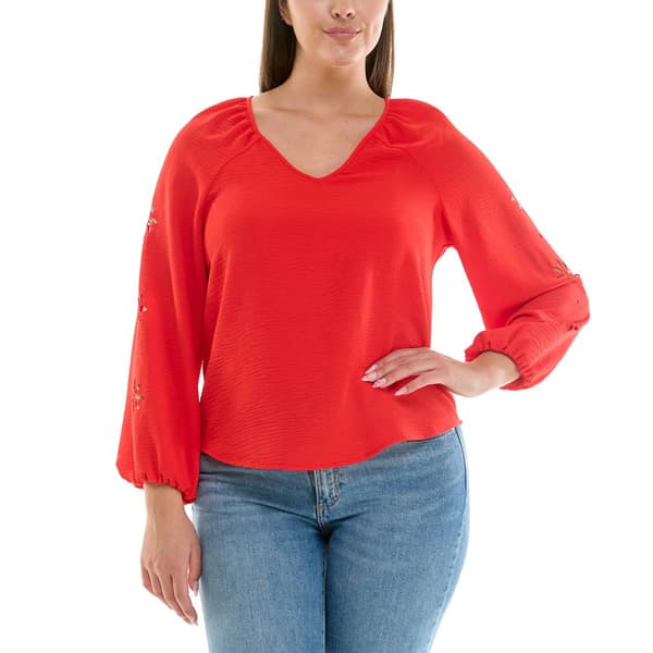 Womens Zac & Rachel 3 Quarter Sleeve Embroidered Crinkle Crepe - image 