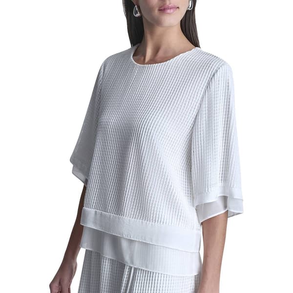 Womens DKNY Sport Elbow Sleeve Cutout Windowpane Blouse