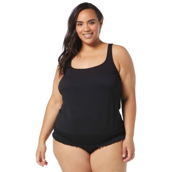 Plus Size Beach House Pique Solid Brandy Tankini Swim Top - image 
