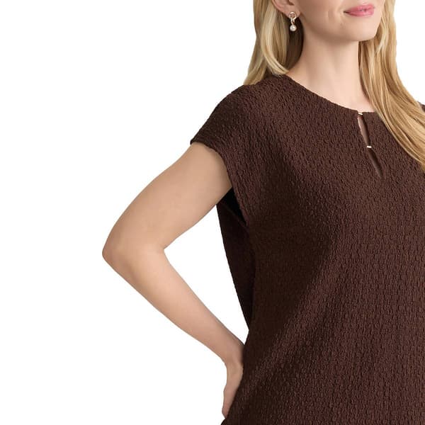 Womens Jones New York Cap Sleeve Keyhole Neck Textured Blouse
