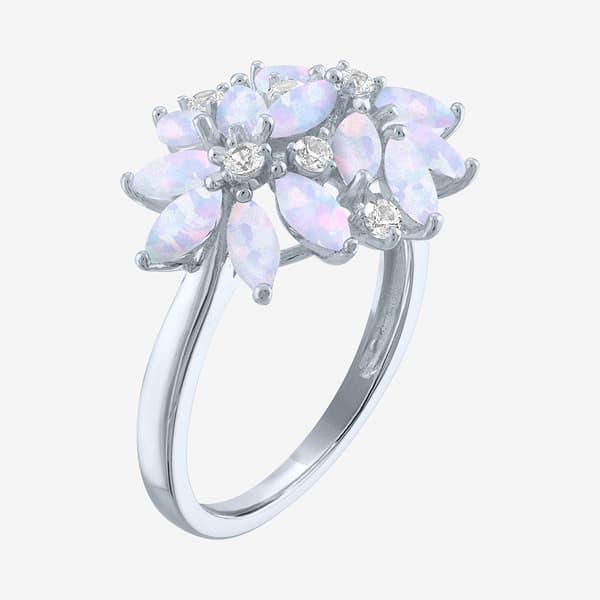 Gemstone Classics™ Lab Grown White Sapphire & Opal Floral Ring