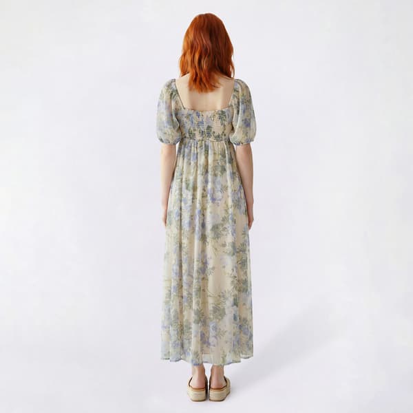 Juniors Wallflower Floral Chiffon Bodice Puff Sleeve Maxi Dress