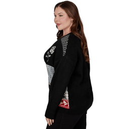 Plus Size Hearts of Palm Wrapped in Rubies Geometric Rose Sweater