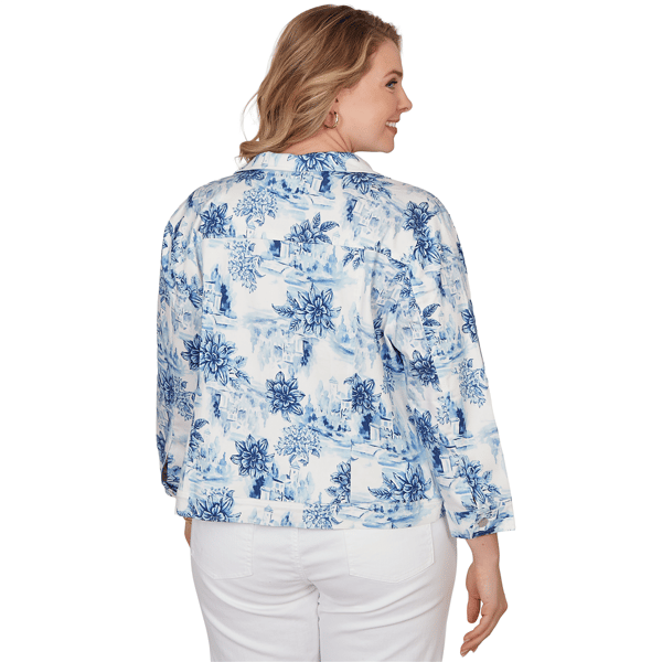 Plus Size Ruby Rd. French Riviera Floral Toile Denim Jacket