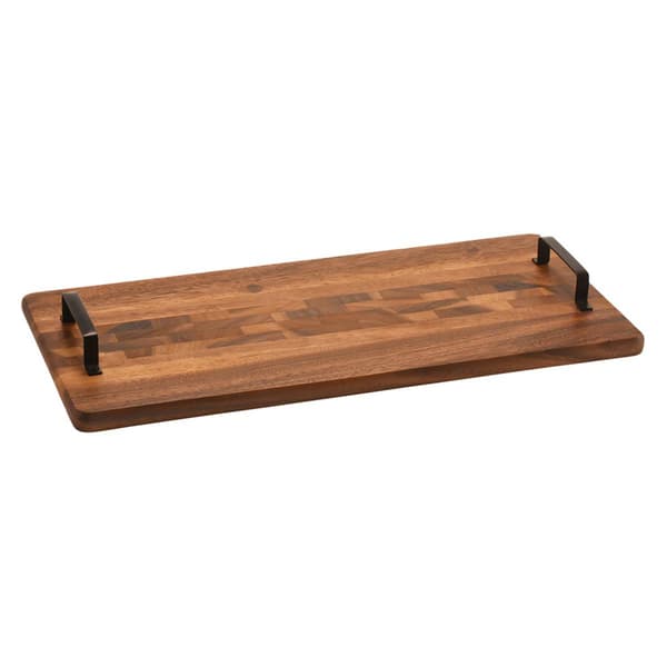 Kalmar Home Large Rectangular Acacia Wood Tray with Metal Handles - image 
