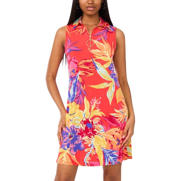 Womens MSK Sleeveless Half Zip Neck Floral Shift Dress