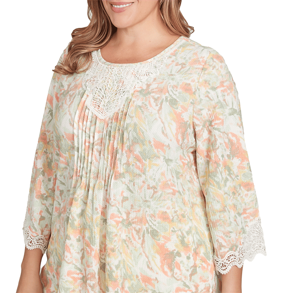 Plus Size Ruby Rd. Tropical Oasis Floral Lace Watercolor Blouse