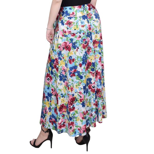 Womens NY Collection Pull On Side Tie Skirt - Pink/Blue Floral