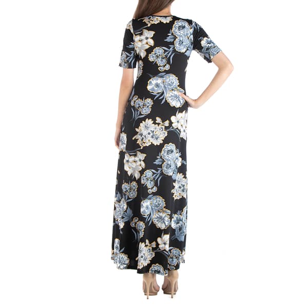 Womens 24/7 Comfort Apparel Floral Scoop Neck Maxi Dress