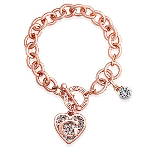 GUESS Rose Gold-Tone 7.5in. G Logo Heart Toggle Bracelet