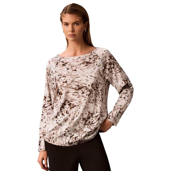 Womens Calvin Klein Long Raglan Sleeve Animal Button Front Satin - image 