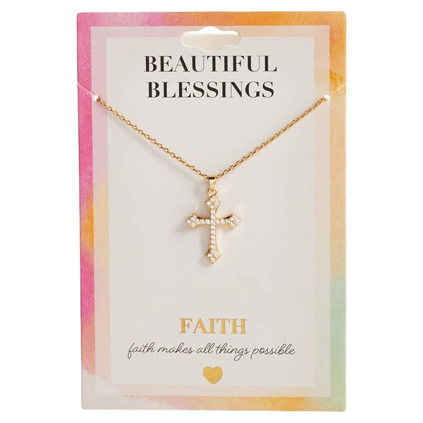 Beautiful Blessings Gold-Tone Cross Necklace with CZ Pave - image 
