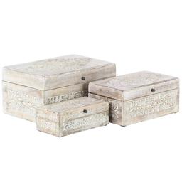 9th &amp; Pike(R) Carved Floral White Wood Storage Box - Set Of 3