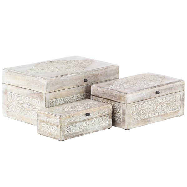 9th &amp; Pike(R) Carved Floral White Wood Storage Box - Set Of 3 - image 