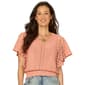 Womens Democracy Short Flutter Sleeve V Neck Mix Media Blouse - image 1