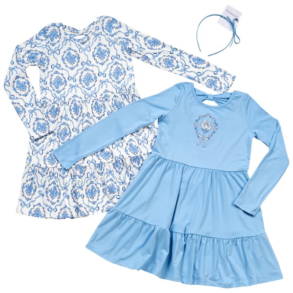 Girls (4-6x) BTween® 2pk. Long Sleeve Rose & Bow Tiered Dresses - image 
