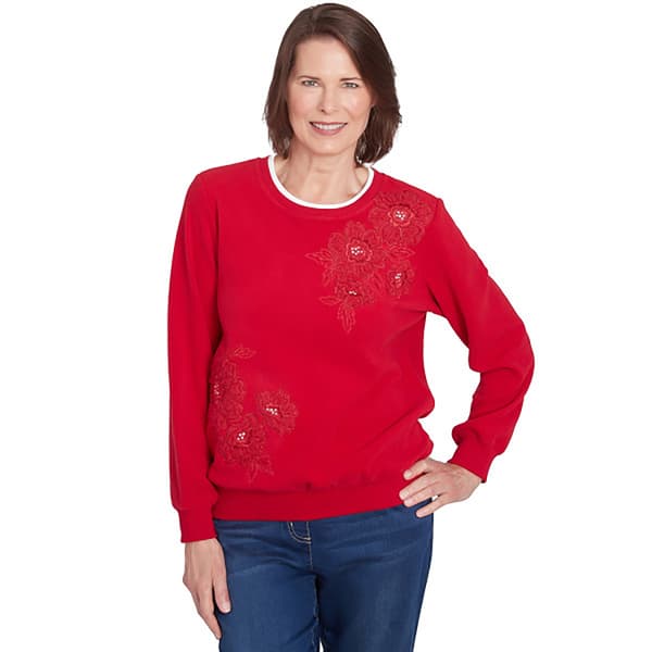 Womens Alfred Dunner Anti-Pill Sherpa Floral Embroidery Top
