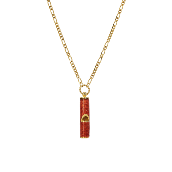 1928 28in. Gold-Tone Red Enamel Whistle Pendant - image 
