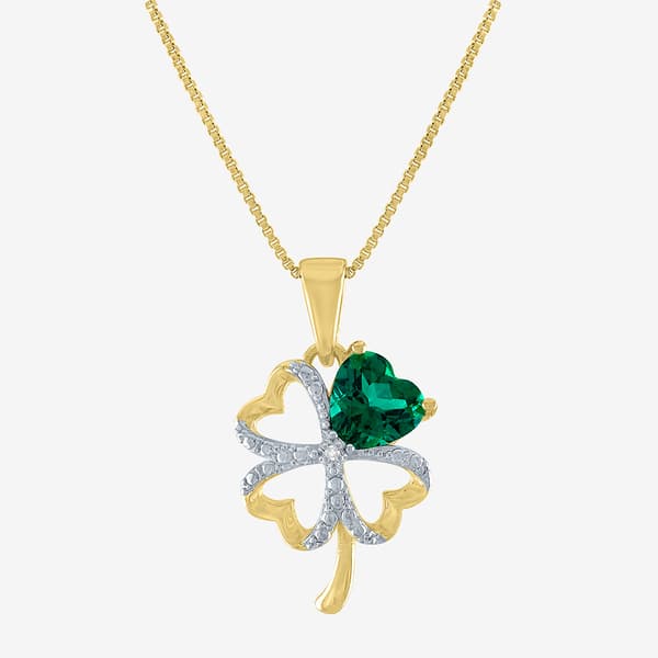Gemstone Classics(tm) Simulated Emerald & Diamond Clover Pendant - image 