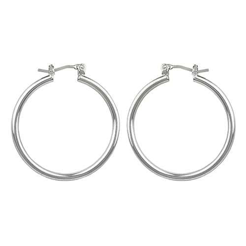 Roman Silver-Tone Medium Thin Hoop Earrings - image 